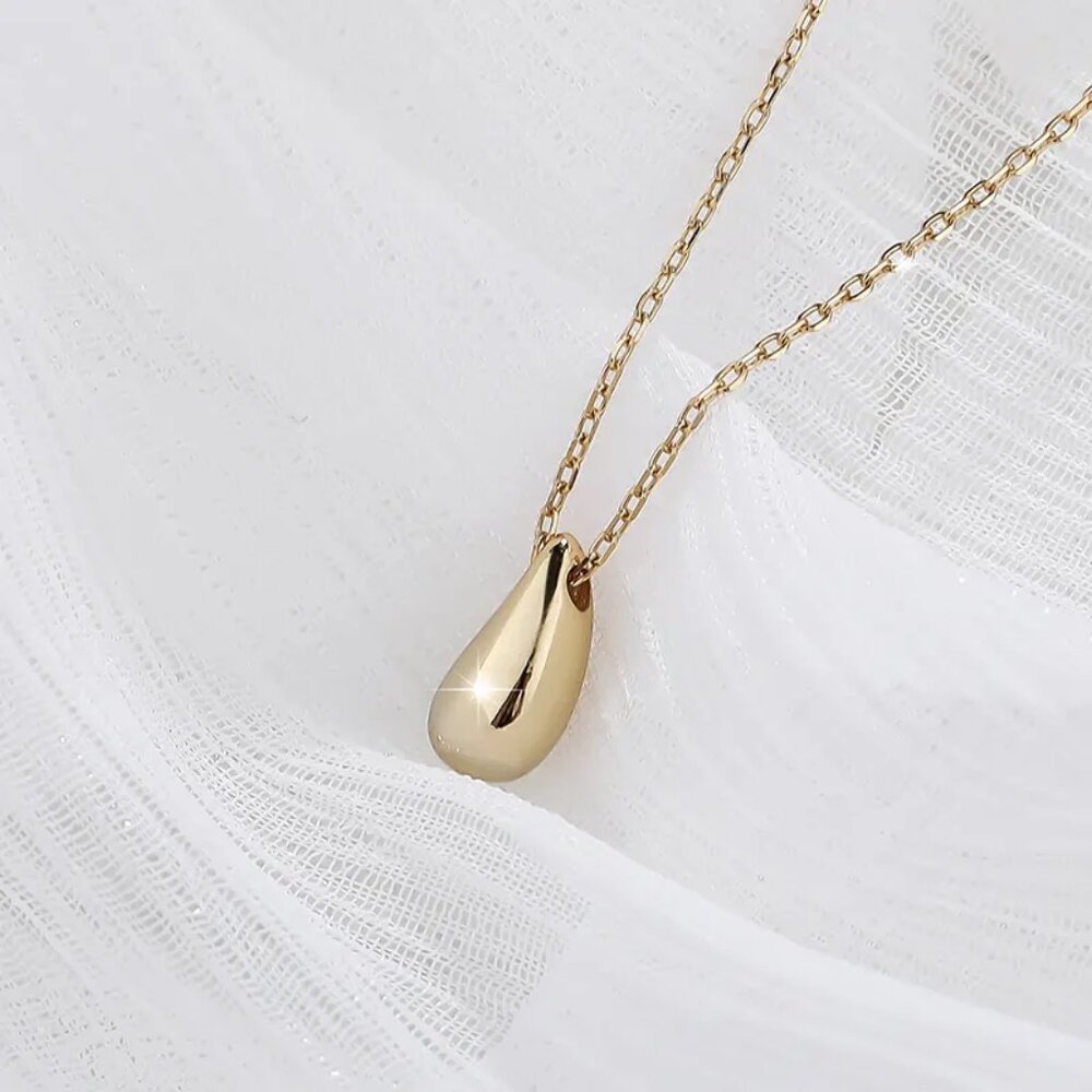 Sterling Silver Water Drop Pear Shape Dainty Delicate Pendant Necklace - Picture 6 of 6